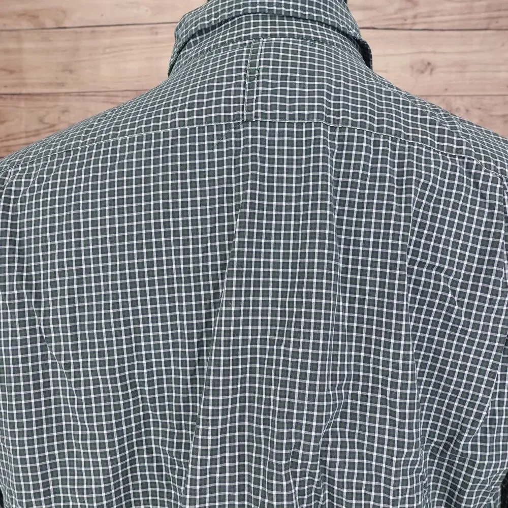 BANANA REPUBLIC LONG SLEEVE GREEN CHECK PLAID POCKET‎ BUTTON UP SHIRT L 16-16.5